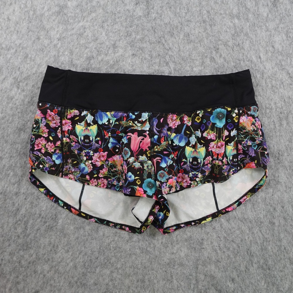 Lululemon Shorts Womens 4 Black Floral Speed Up Low Rise Active Workout Running